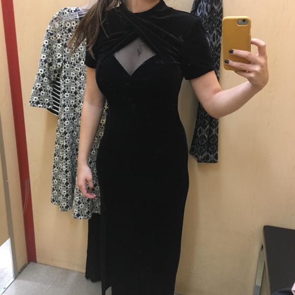 SL Fashions Black Velvet Floor Length Dress - Picture 1 of 8